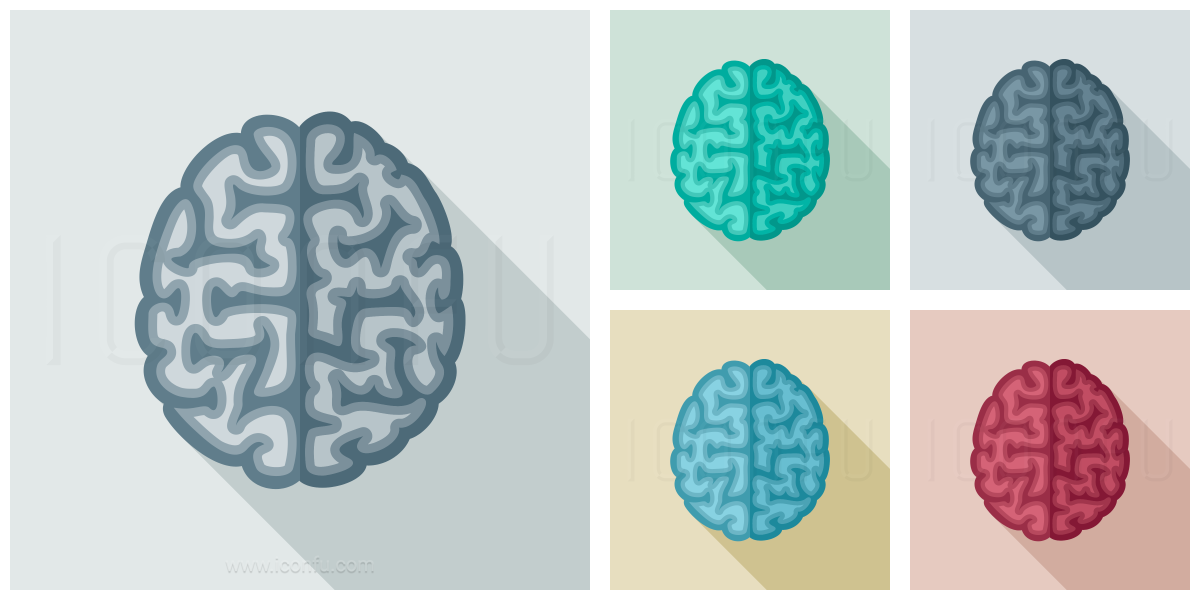 Brain Icon - Long Shadow Style - Iconfu